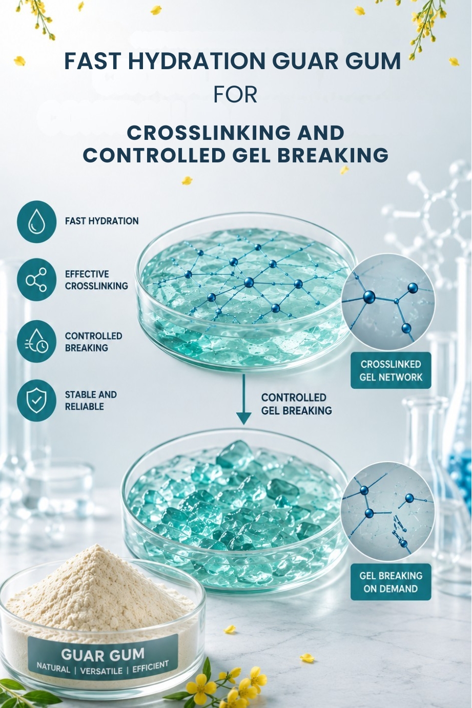 Fast Hydration Guar Gum Powder for Crosslinking and Controlled Gel Breaking
